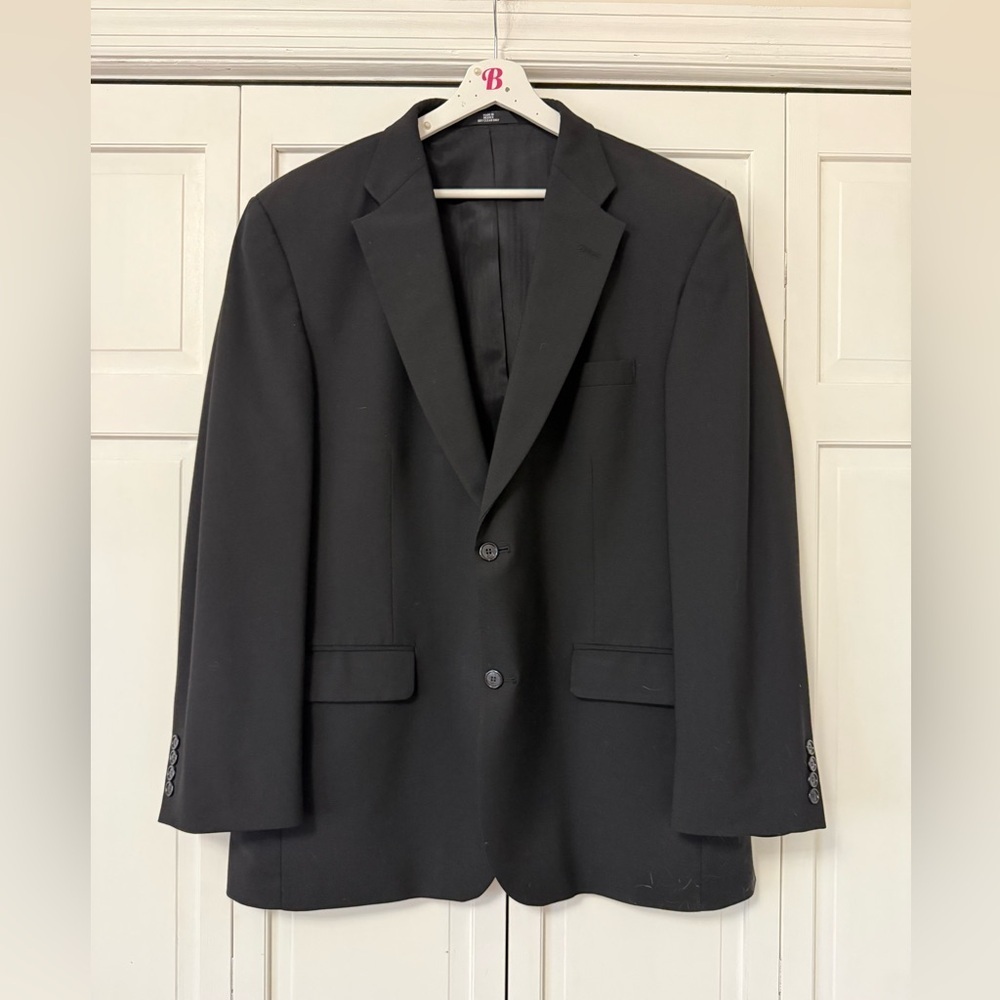 Haggar Black Label Classic Black Blazer with Black Buttons Men’s 44R Wool Blend